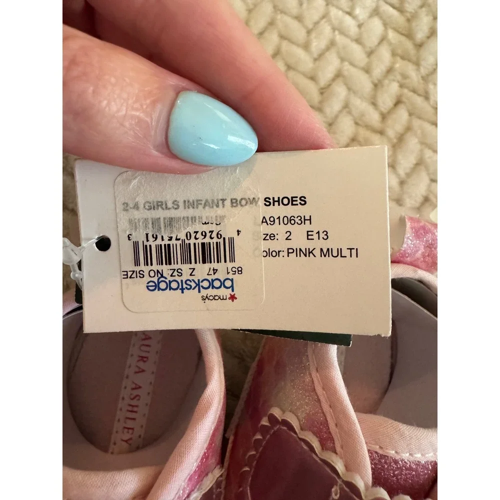 Laura Ashley Girls Infant Pink Multi Glitter Bow Crib Shoes Size 2 A91063H NEW
